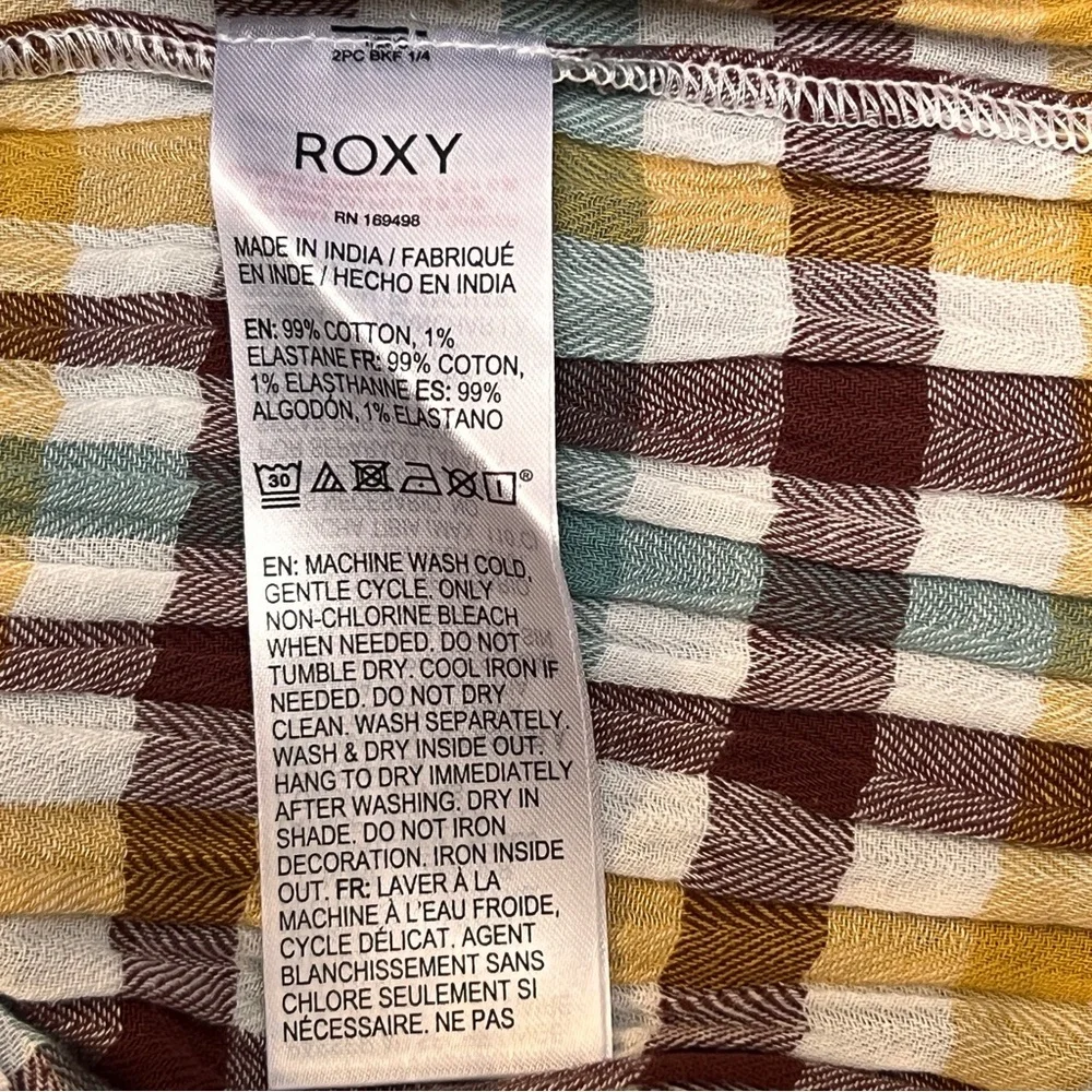 Roxy Paradise Breeze Plaid Babydoll Dress - Multi Plaid - Tiered Ruffle Mini - Picture 9 of 9